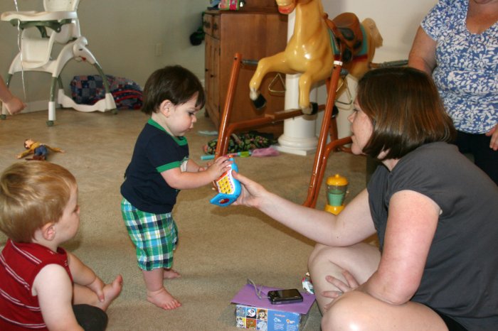 Mommy gives a helping hand